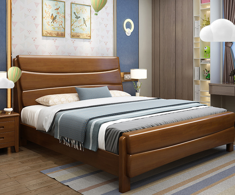 Chinese furniture rubber wood solid wood bed high box storage solid wood bed