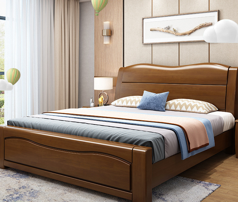 Chinese furniture rubber wood solid wood bed modern simple solid wood bed