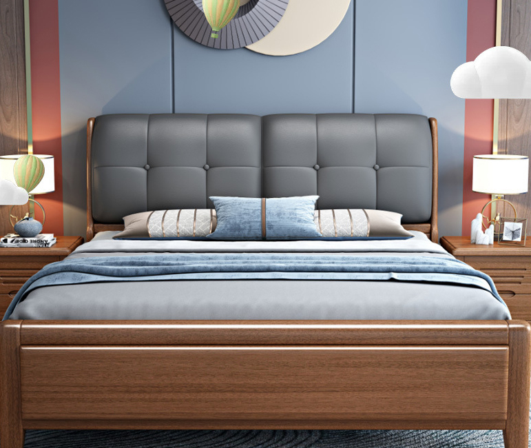 Chinese furniture Walnut solid wood bed light luxury master bedroom drawer high box storage bed