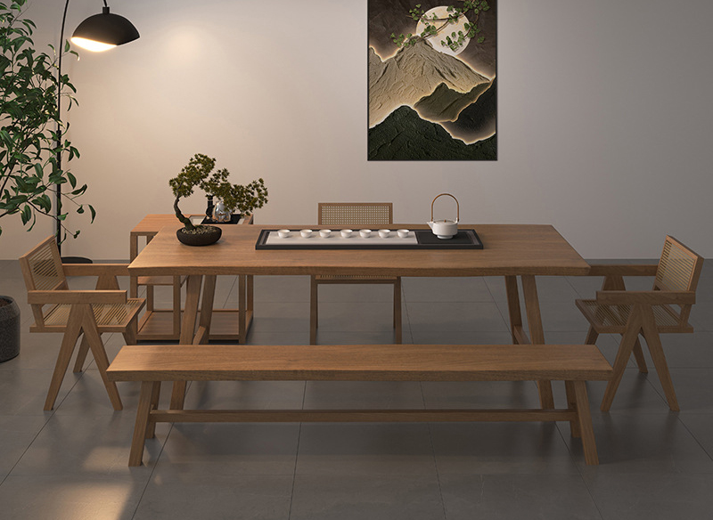 Tea table wabi-Sabi solid wood tea table large board log tea table full set