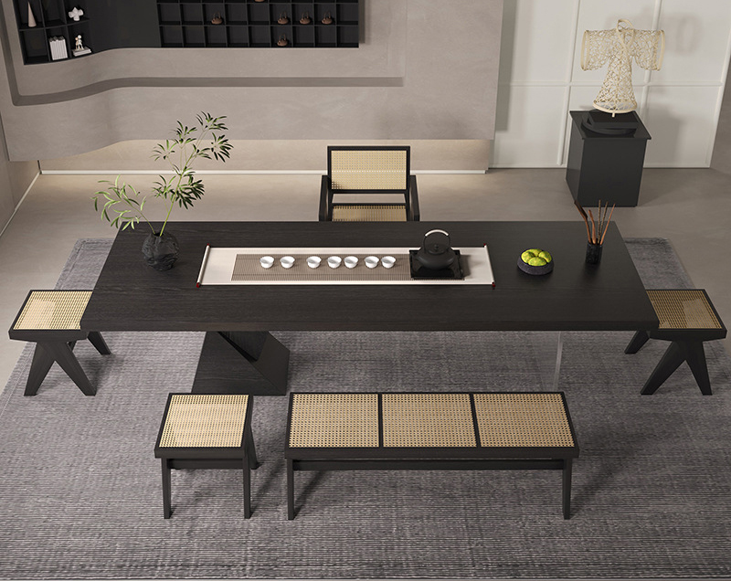 Tea table wabi-Sabi solid wood tea table Simple carbonized black ash wood large board tea table