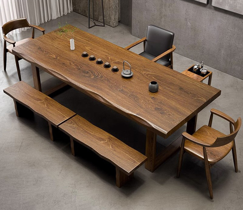 Tea table modern simple large plate solid wood tea table and chair combination