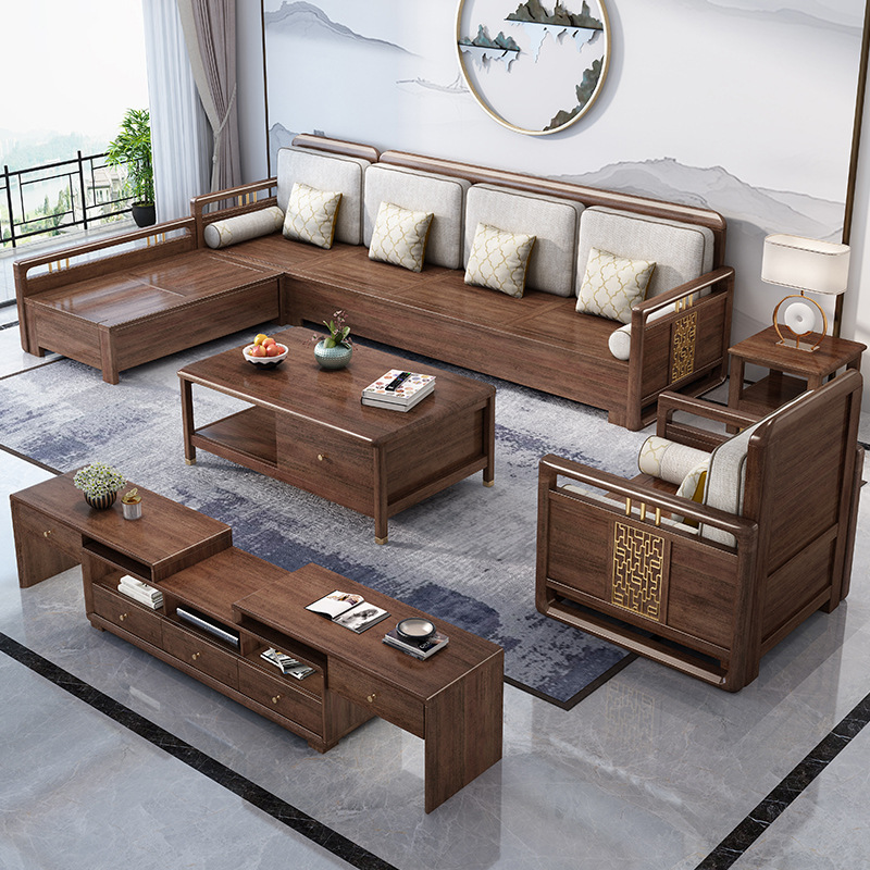 New Chinese furniture walnut wood all solid wood sofa modern simple light luxury sofa set