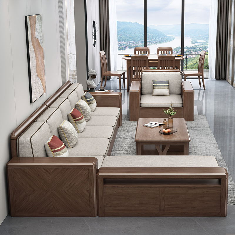 简约家具 德式实木沙发 现代简约胡桃木储物沙发