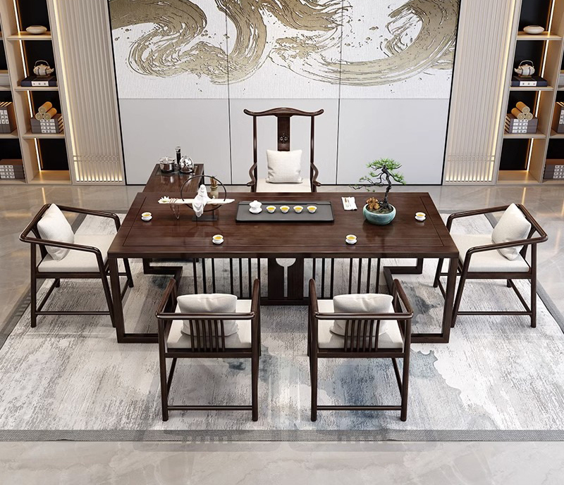 Tea table tea table new Chinese big board Kung fu tea table office solid wood tea table and chair