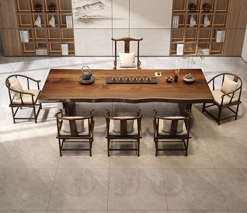 New Chinese style all solid wood tea table and chair Zen tea table office large board tea table