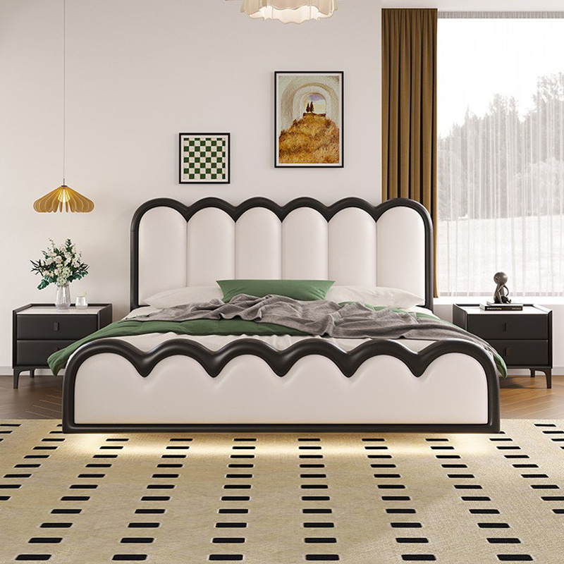 简约家居 真皮悬浮床 轻奢软包皮艺床