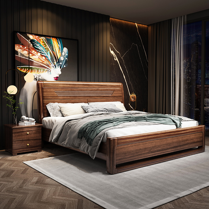 New Chinese furniture South American black walnut bed modern simple solid wood bed