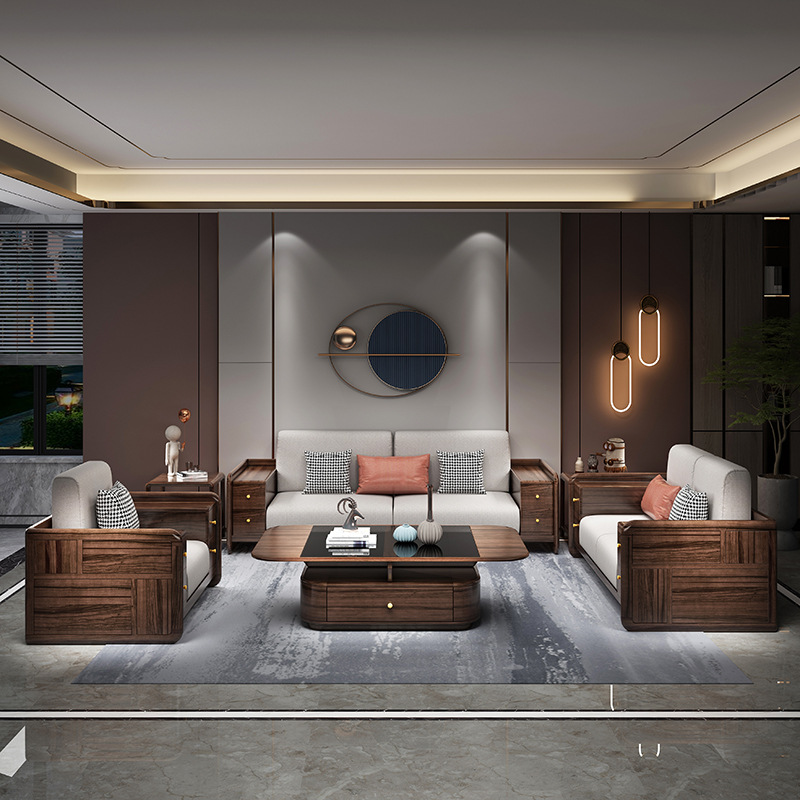 New Chinese furniture Black walnut solid wood sofa modern solid wood sofa furniture