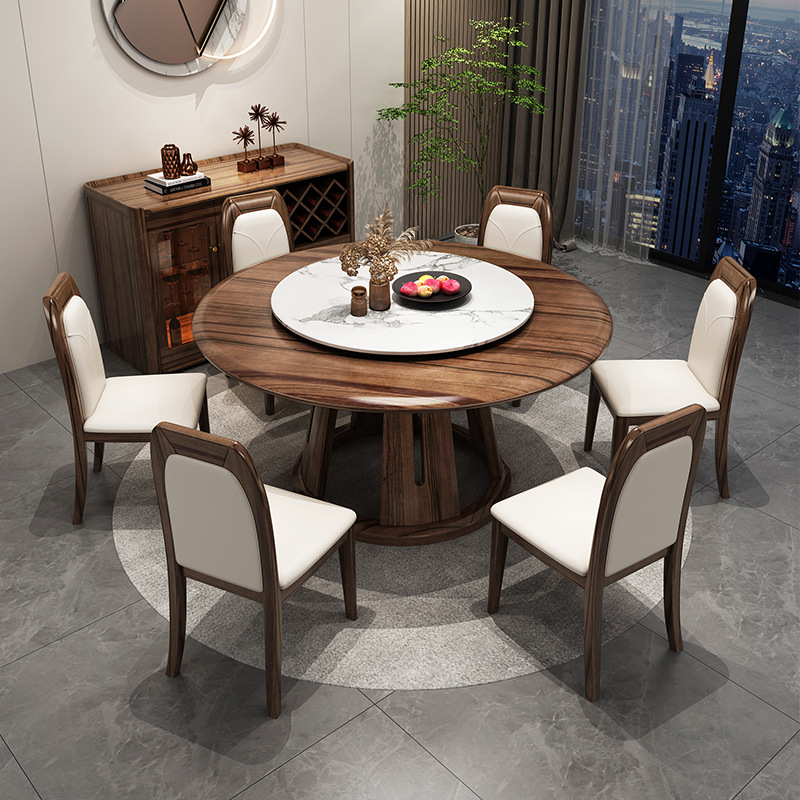 New Chinese furniture South American black walnut solid wood table round dining table and chair combination