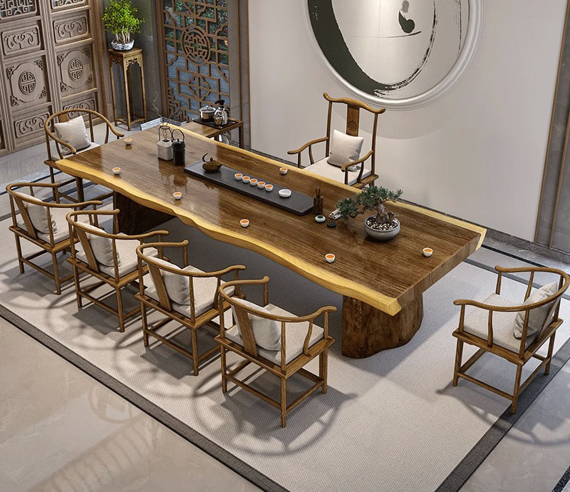 Tea table tea table Solid wood large board tea table and chair new Chinese Zen wood tea table
