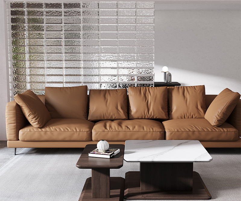 Italian simple leather sofa down Nordic light luxury minimalist small apartment sofa