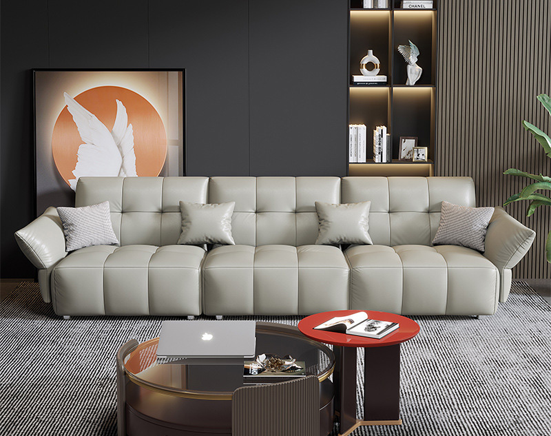 Italian minimalist sofa Leather sofa light luxury office sofa