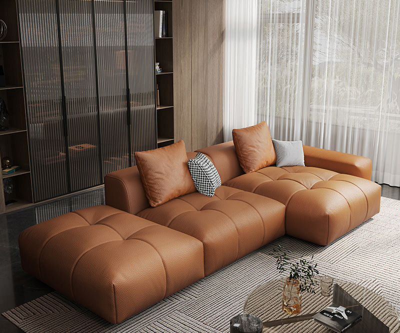 Modern simple furniture light luxury cream wind cat scratch leather sofa