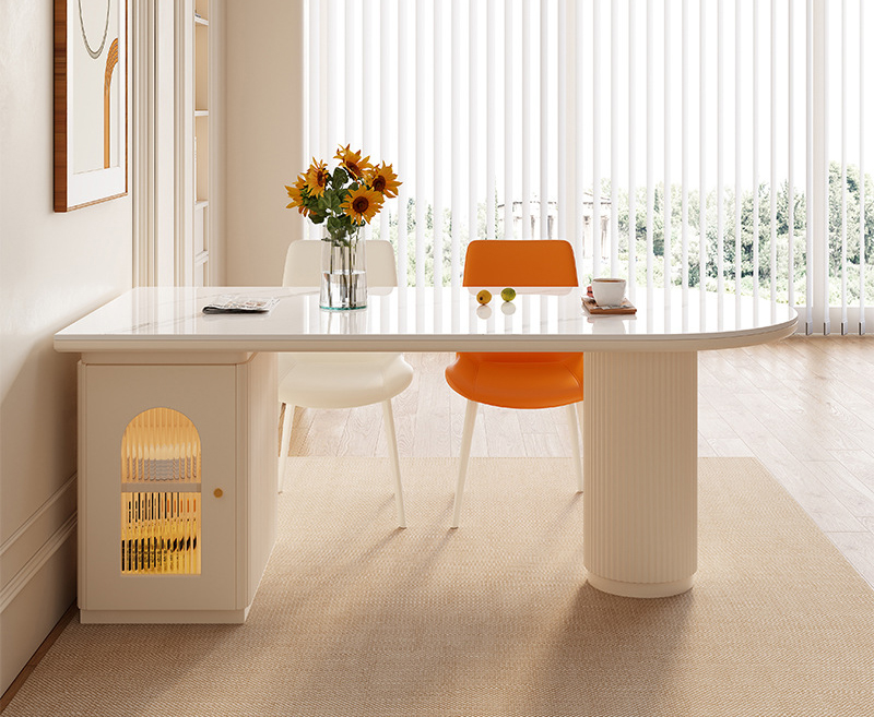 Modern simple cream wind island table integrated paint cabinet body rock open kitchen guide table Modern simple cream wind island table integrated paint cabinet body rock open kitchen guide table