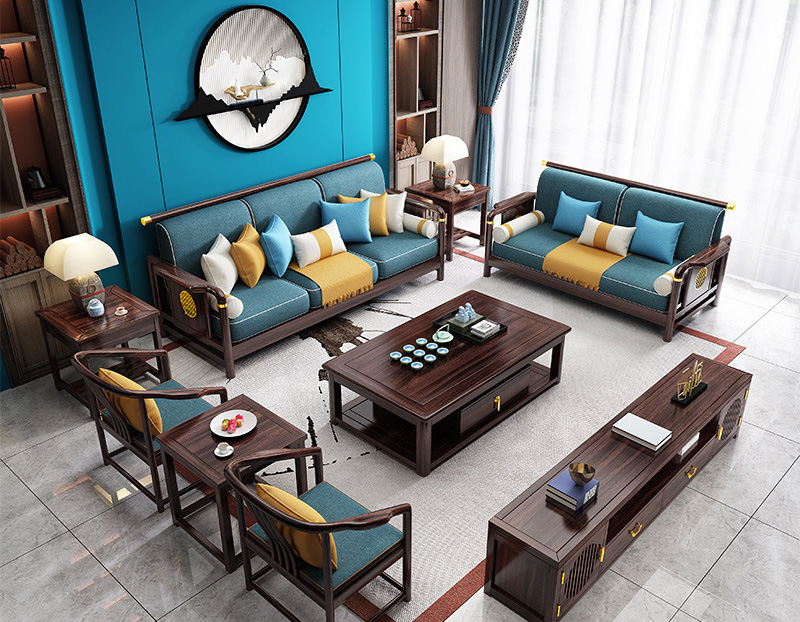 New Chinese solid wood sofa simple Zen high-end classical light luxury sofa