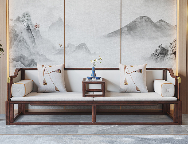 New Chinese solid wood arrowhead bed Ujin wood sofa bed multi-functional Zen couch kang living room furniture New Chinese solid wood arrowhead bed Ujin wood sofa bed multi-functional Zen couch kang living room furniture