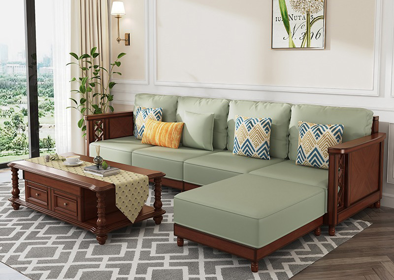 American solid wood sofa retro style modern simple sofa four seats with concubine