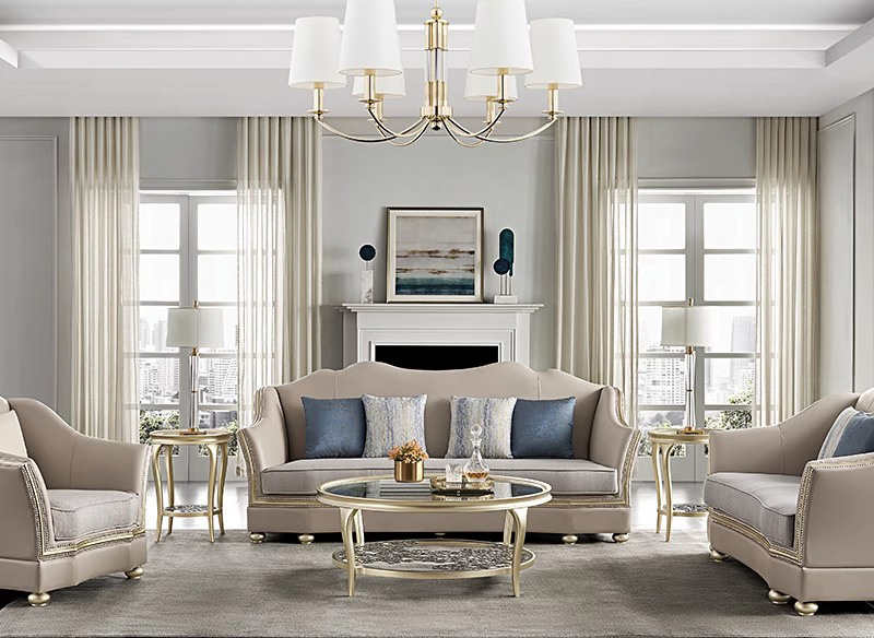 American light luxury solid wood leather sofa European law living room high-end villa large household furniture