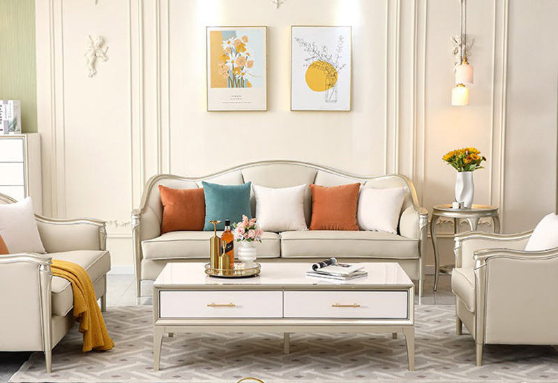 American light luxury leather sofa modern simple high-grade solid wood villa sofa