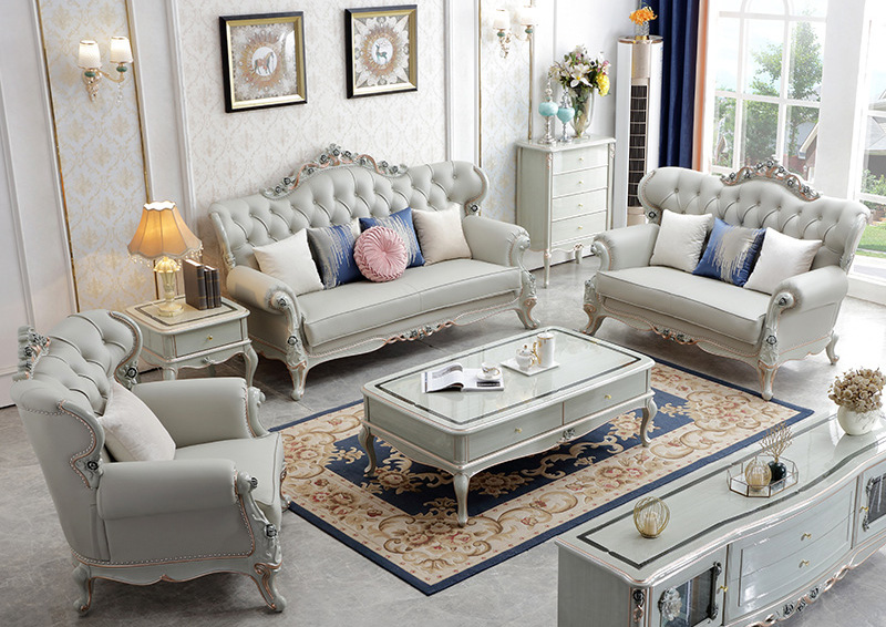 American furniture palace French high-grade leather sofa single double three luxury villa sofa