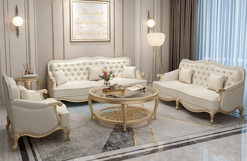 American light luxury leather sofa modern simple European villa solid wood sofa