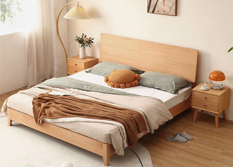 Nordic furniture beech back solid wood bed log wind side bed Nordic furniture beech back solid wood bed log wind side bed