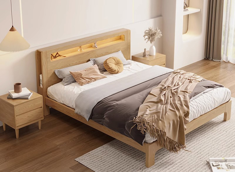 Nordic Japanese simple style solid wood bed small apartment double bed storage wedding bed Nordic Japanese simple style solid wood bed small apartment double bed storage wedding bed