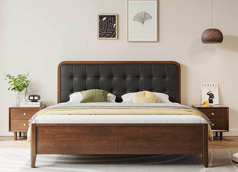 Nordic furniture solid wood bed modern simple master bedroom light luxury white bed