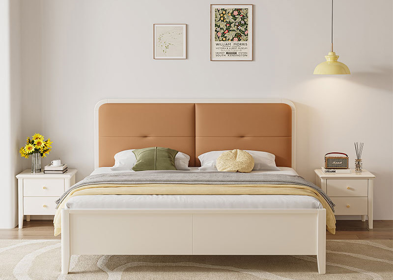 Nordic solid wood bed modern simple bedroom leather soft bed bed