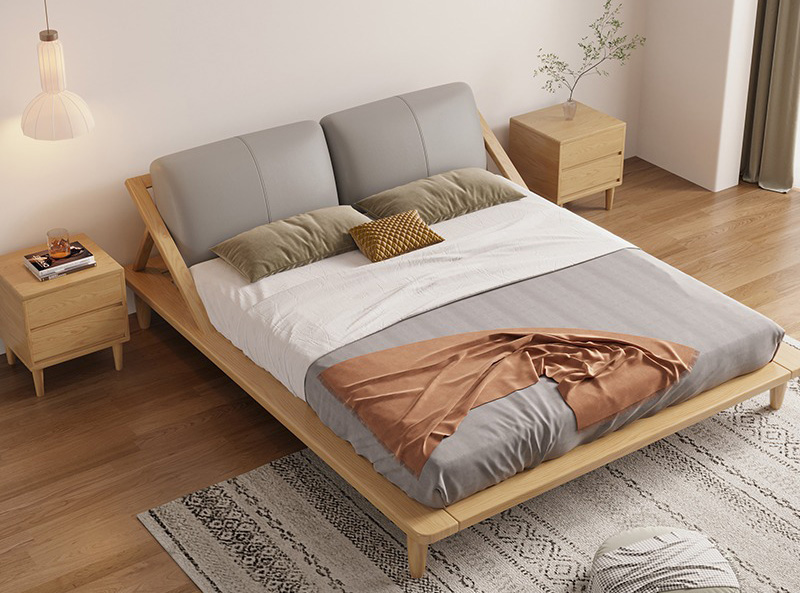 Nordic solid wood bed double soft ash wood light luxury simple bed