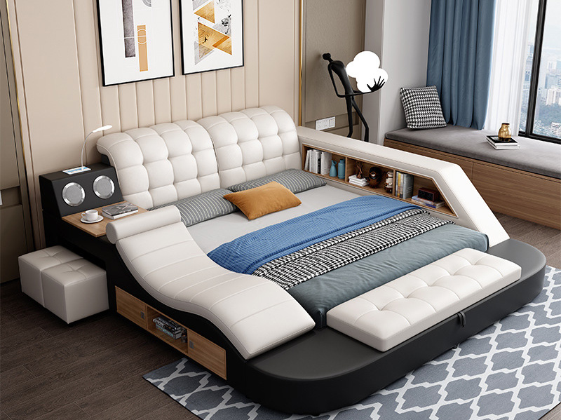 Modern simple leather double bed simple light luxury multi-functional massage storage tatami leather bed Modern simple leather double bed simple light luxury multi-functional massage storage tatami leather bed