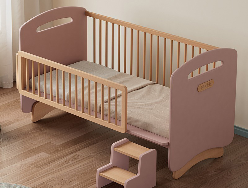 Beech children's bed spliced queen bed widened baby bed Solid wood bed with guardrail