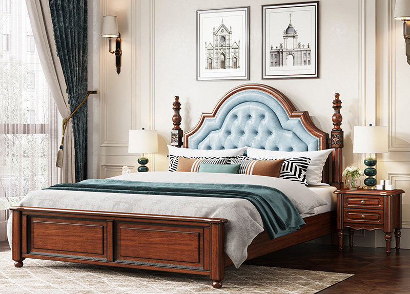 American furniture American country solid wood bed retro soft bag simple master bedroom antique bed