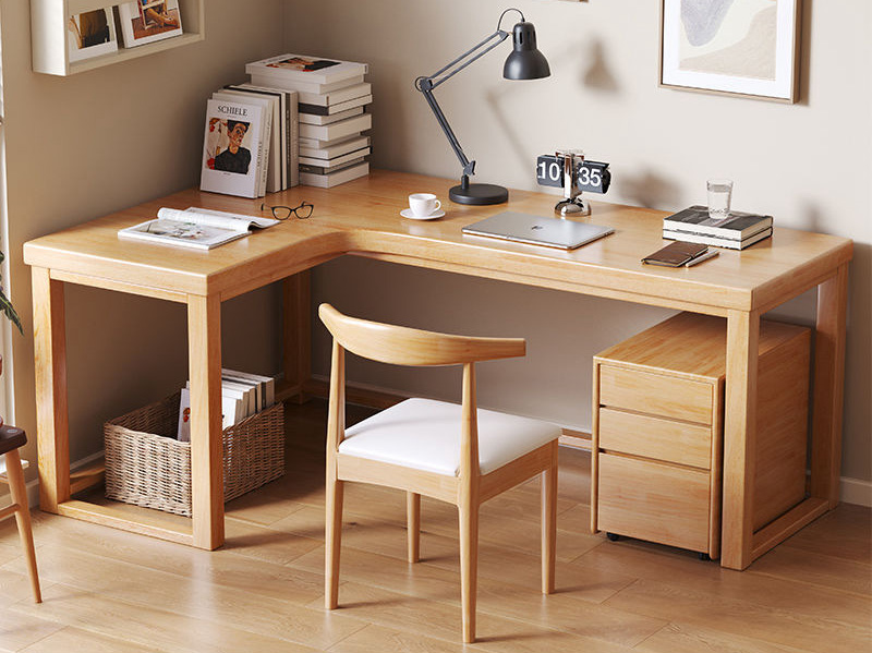 All solid wood corner desk bookcase integrated corner computer desk home study desk L-shaped bedroom long table