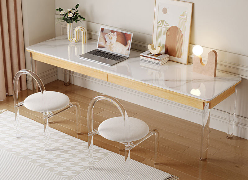 Solid wood double desk Rock slab desk Study desk Home computer desk Floating long desk