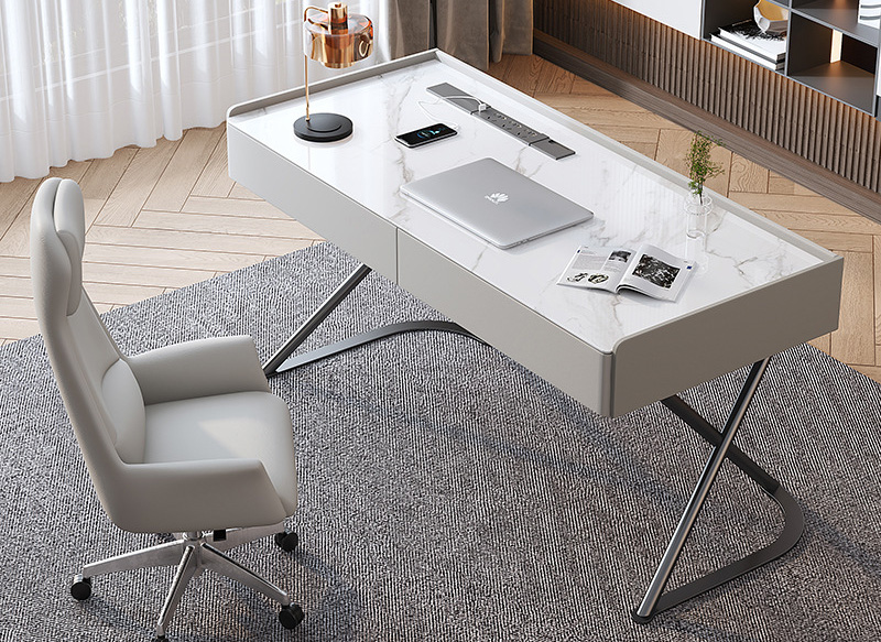 Rock desk Light luxury modern student home study desk Simple stainless steel feet office computer desk