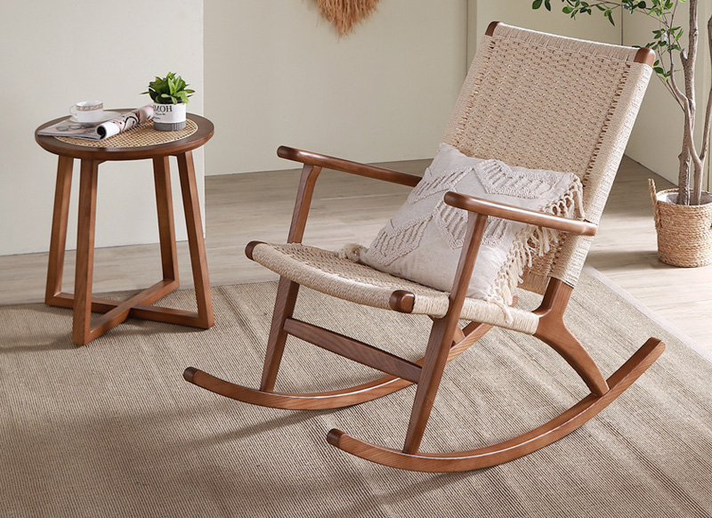 Nordic rattan rocking chair home leisure balcony rocking chair outdoor rope woven elderly lying chair