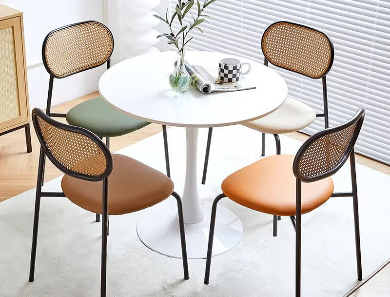 Nordic rattan woven home iron dining chair ins net celebrity backrest chair cafe casual restaurant stool retro dining chair