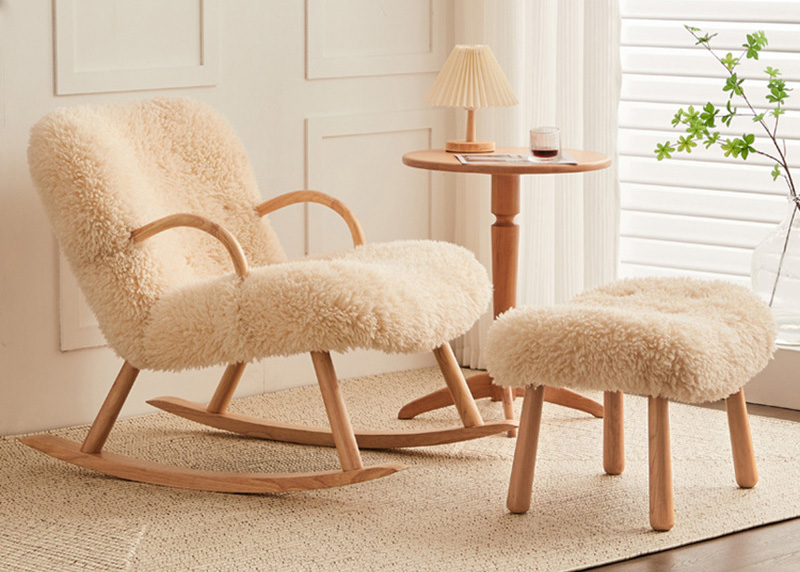 Nordic rocking chair balcony casual rocking chair lazy sofa master Lamb cashmere long hair lying chair