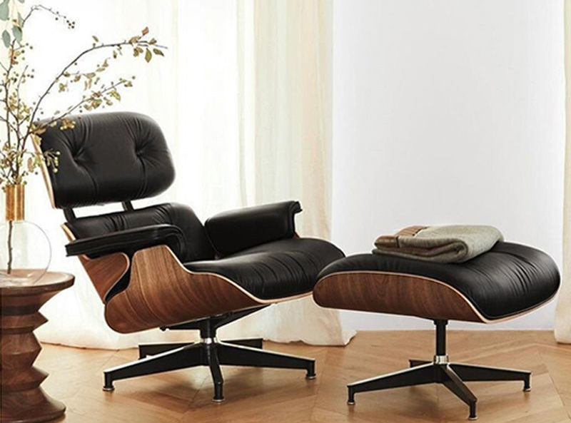 Eames recliner leather recliner Nordic single sofa chair Office leisure home light luxury balcony recliner