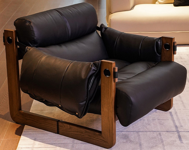Leather lounger sofa retro oil wax leather armchair head layer cowhide single lounge chair