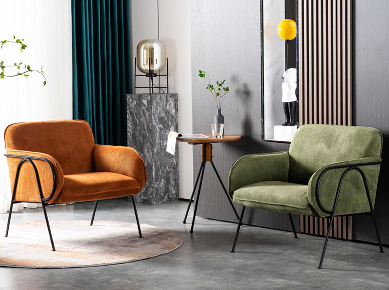 Nordic single sofa Light luxury simple apartment small bedroom balcony lounge chair Retro corduroy cloth tiger chair