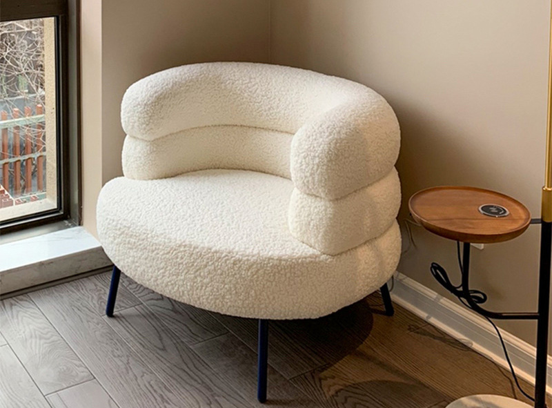 Lamb wool lounge chair Bedroom balcony small apartment lounge chair simple makeup chair Modern white single sofa