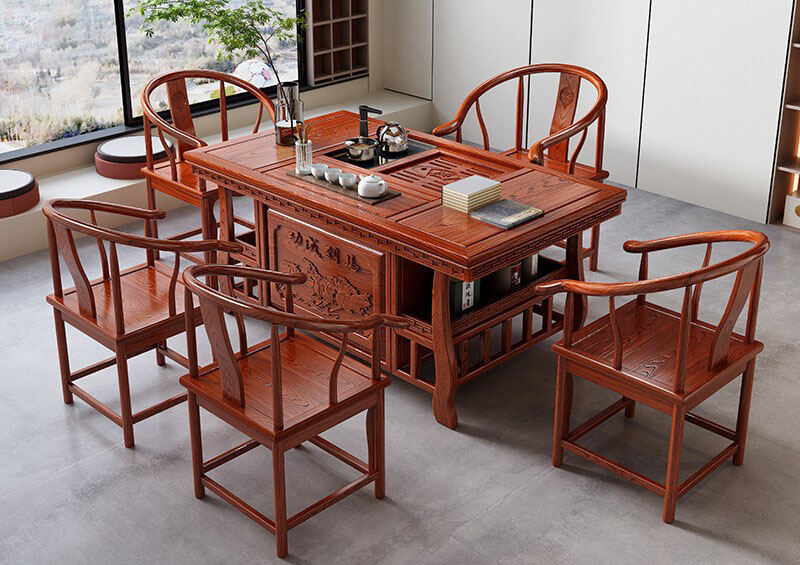 Solid wood tea table and chair combination office tea table living room tea table small apartment tea set balcony south elm tea table