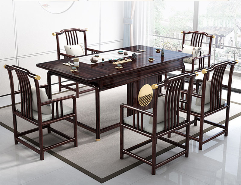 New Chinese walnut solid wood tea table and chair high-end Zen tea water cabinet combination rock board tea table Chinese style furniture
