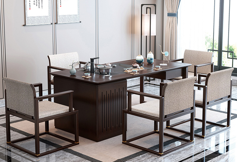 New Chinese solid wood tea table table and chair combination of modern simple tea table set furniture small office tea table New Chinese solid wood tea table table and chair combination of modern simple tea table set furniture small office tea table