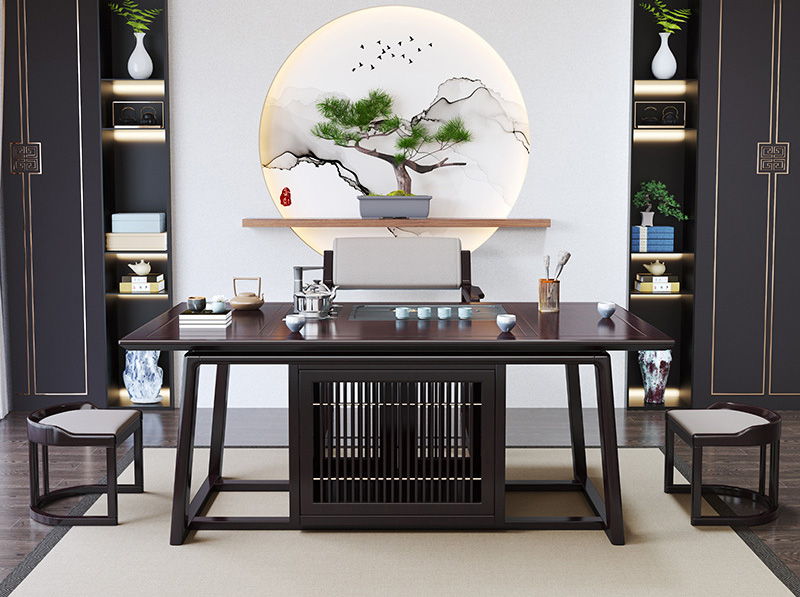 New Chinese tea table and chair combination solid wood tea table and tea set table one office Kung fu tea table New Chinese tea table and chair combination solid wood tea table and tea set table one office Kung fu tea table
