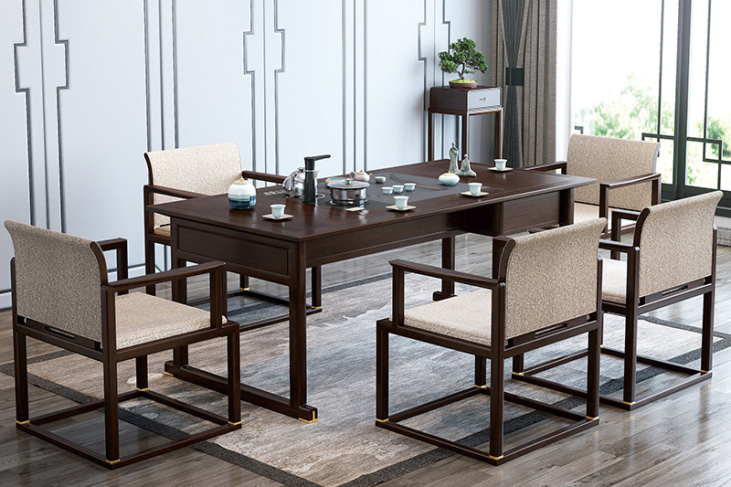 New Chinese tea table chair combination solid wood office Kung fu tea table modern simple living room home Zen furniture New Chinese tea table chair combination solid wood office Kung fu tea table modern simple living room home Zen furniture