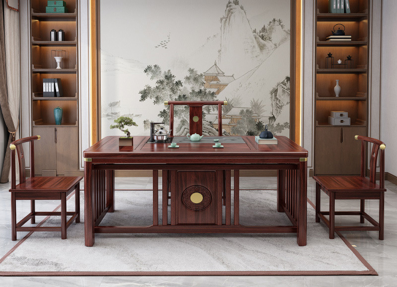 New Chinese Ujin wood modern light luxury tea table and chair combination office home Kung fu tea table Zen tea set New Chinese Ujin wood modern light luxury tea table and chair combination office home Kung fu tea table Zen tea set